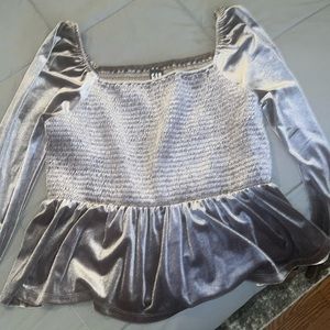 GAP Ruched long sleeve velvet top